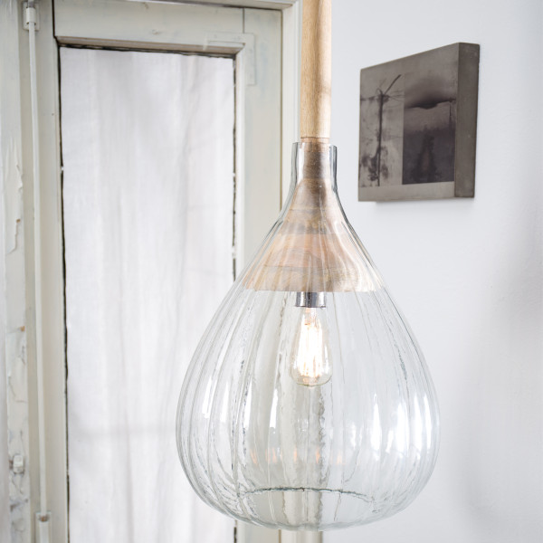 arm belediging Opvoeding Dutchbone Drop Glass: Druppel lamp ribbelglas en hout | LUMZ