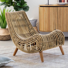 Rotan fauteuil met mahonie poten