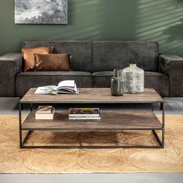 helder Mijlpaal merk Rechthoekige salontafel van grijs hout | Giani Turf | LUMZ