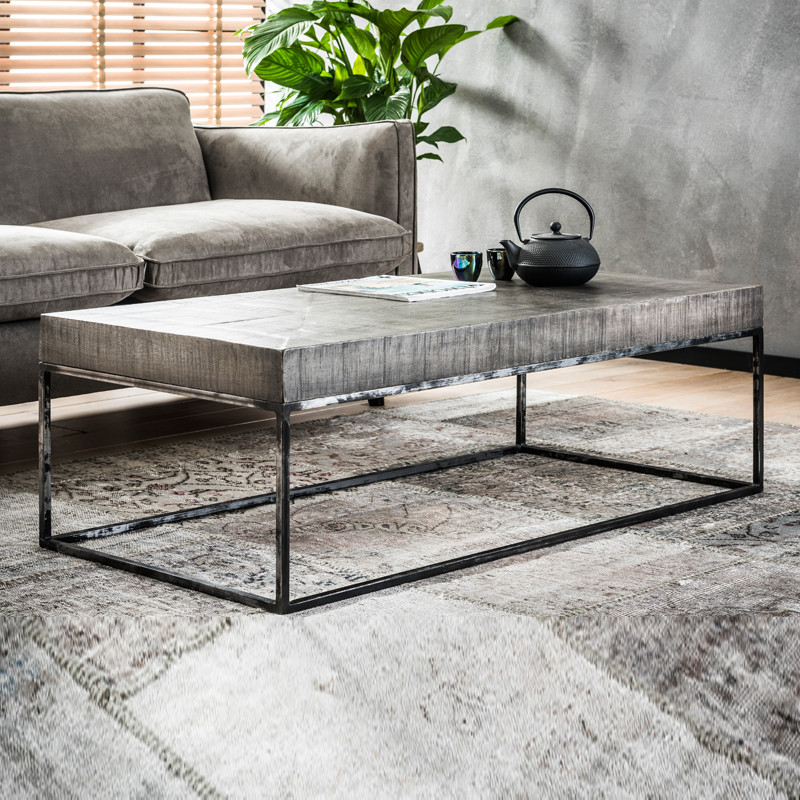 Rechthoekige salontafel grijs hout | Denzo LUMZ