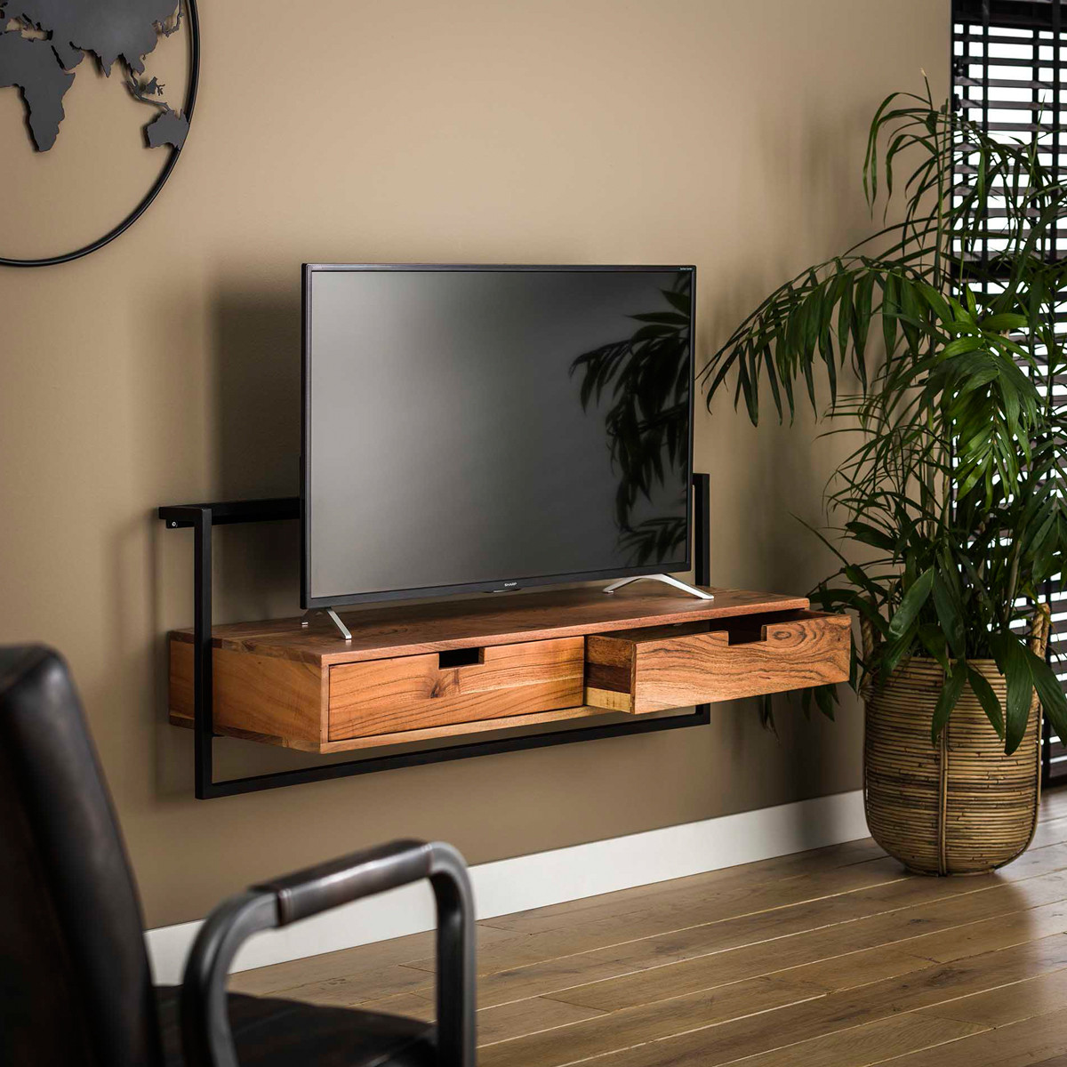 Bukken Defecte Renaissance Zwevend tv-meubel industrieel acacia Giani Air Solid | LUMZ